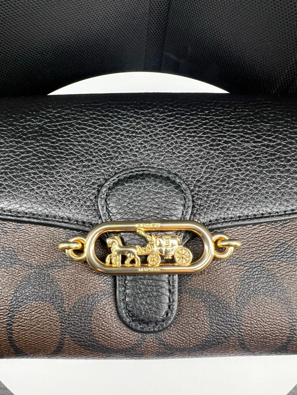 Coach Signature Elle Hardware Chain Black and Brown Leather Crossbody Bag - Picture 2 of 10